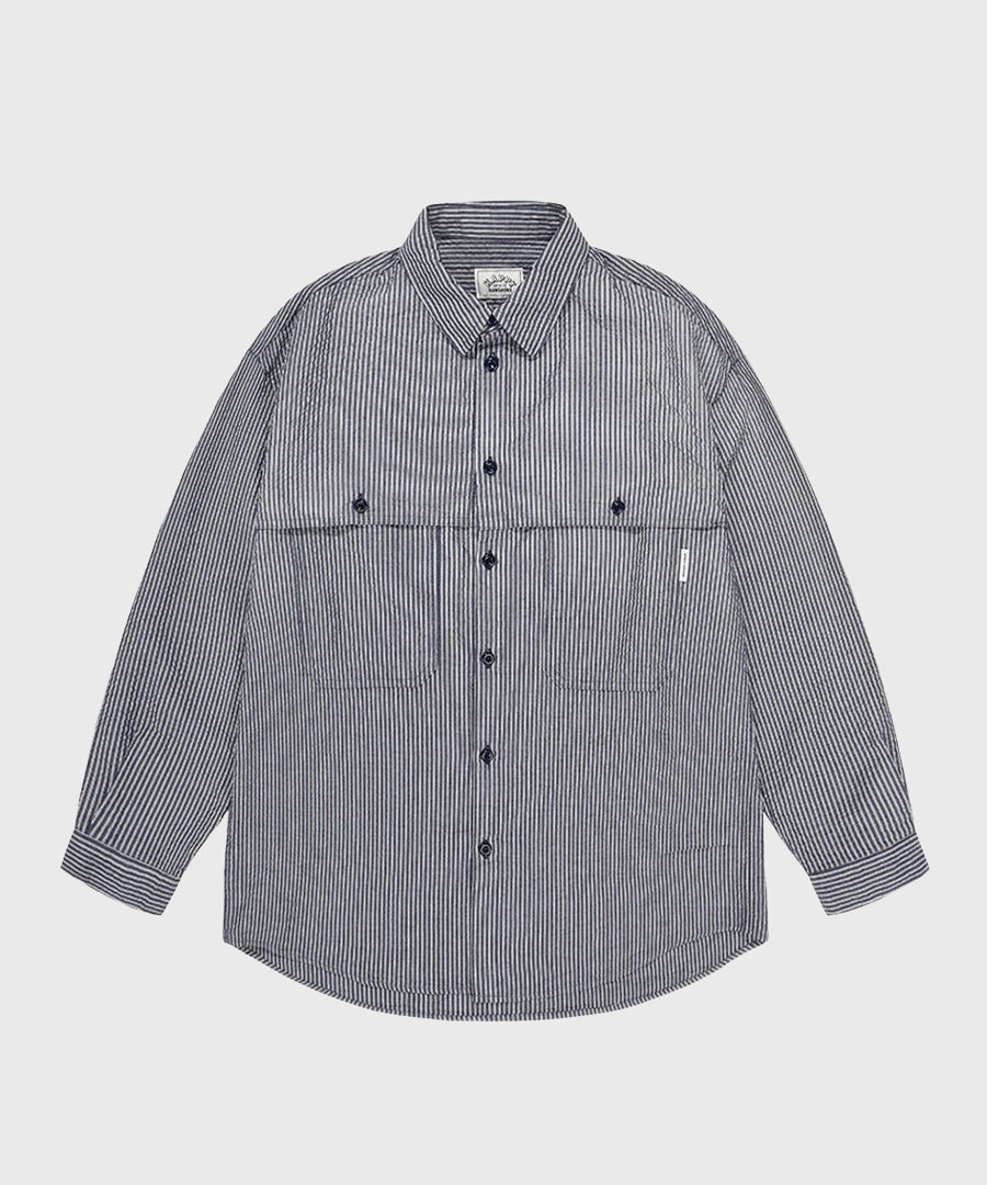 STRIPE POCKET WORK SHIRT - NAVY