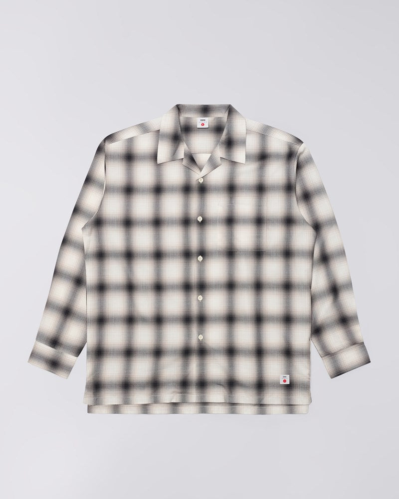 Open Collar Shirt Ls-Beige/Black