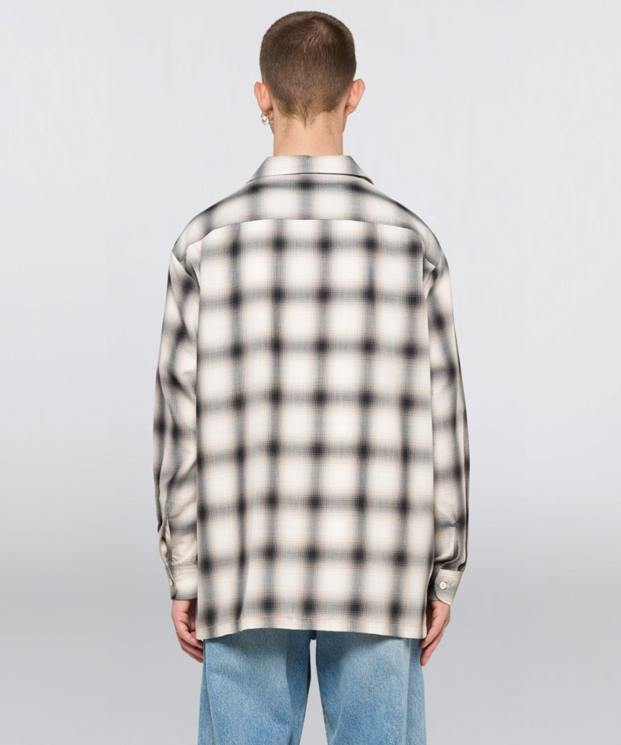 Open Collar Shirt Ls-Beige/Black