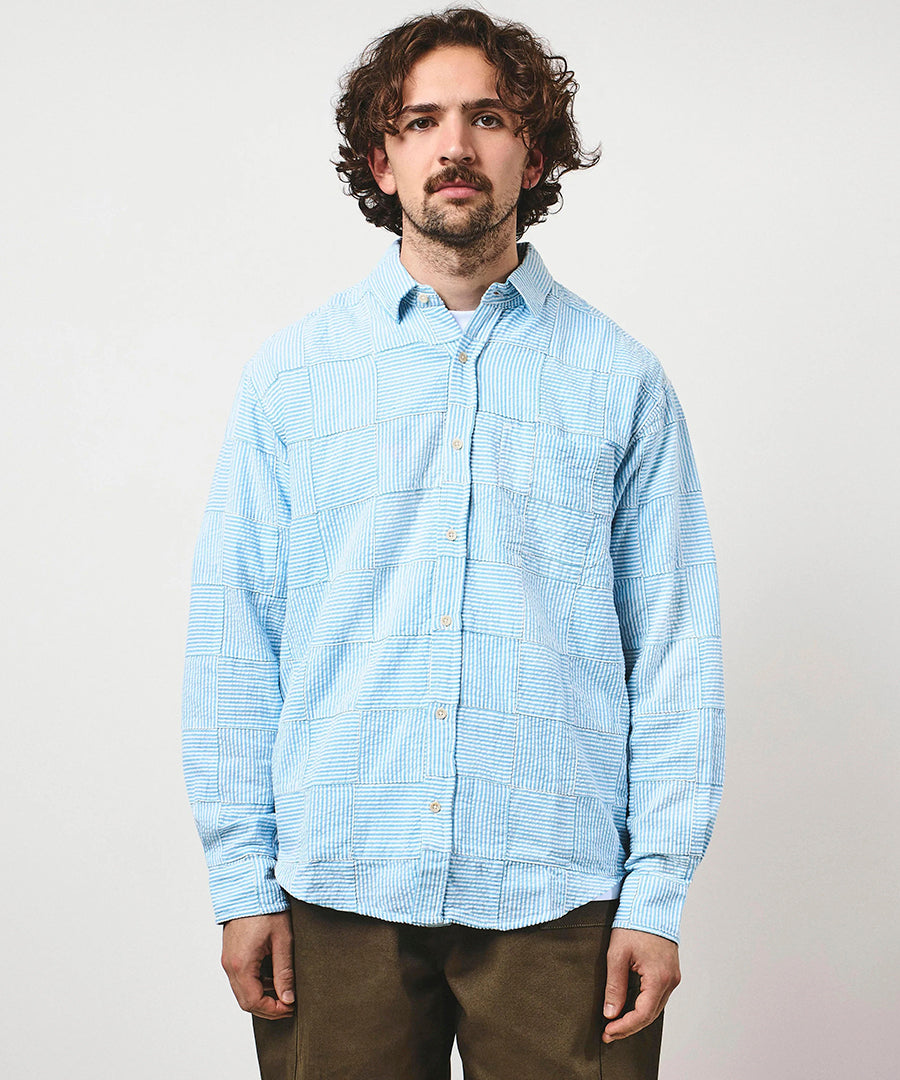 Patchwork Stripe Heritage Shirt - Sky Blue