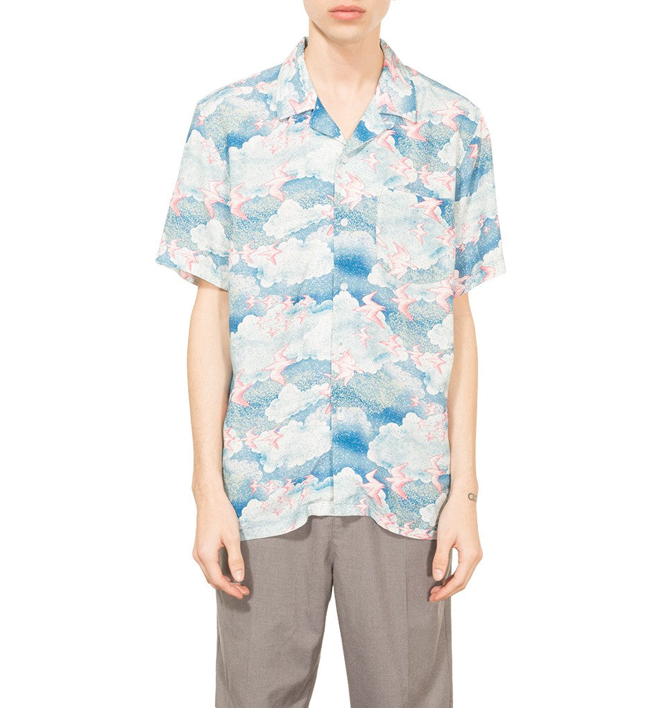 Stussy Cloud And Birds Shirt Blue UDSOLGT