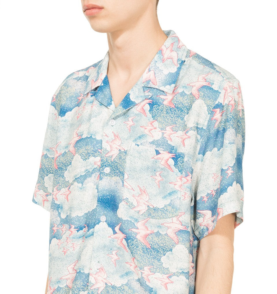 Stussy Cloud And Birds Shirt Blue UDSOLGT