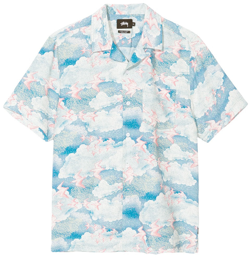 Stussy Cloud And Birds Shirt Blue UDSOLGT
